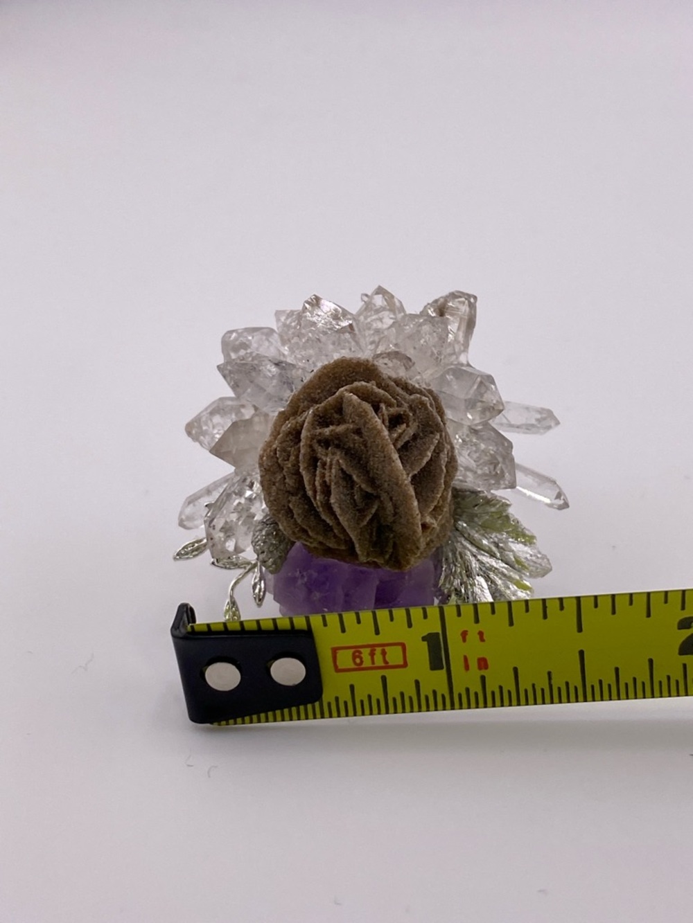 Desert Rose Selenite ring with fluorite & Herkimer Diamond Cluster - Picture 5 of 5